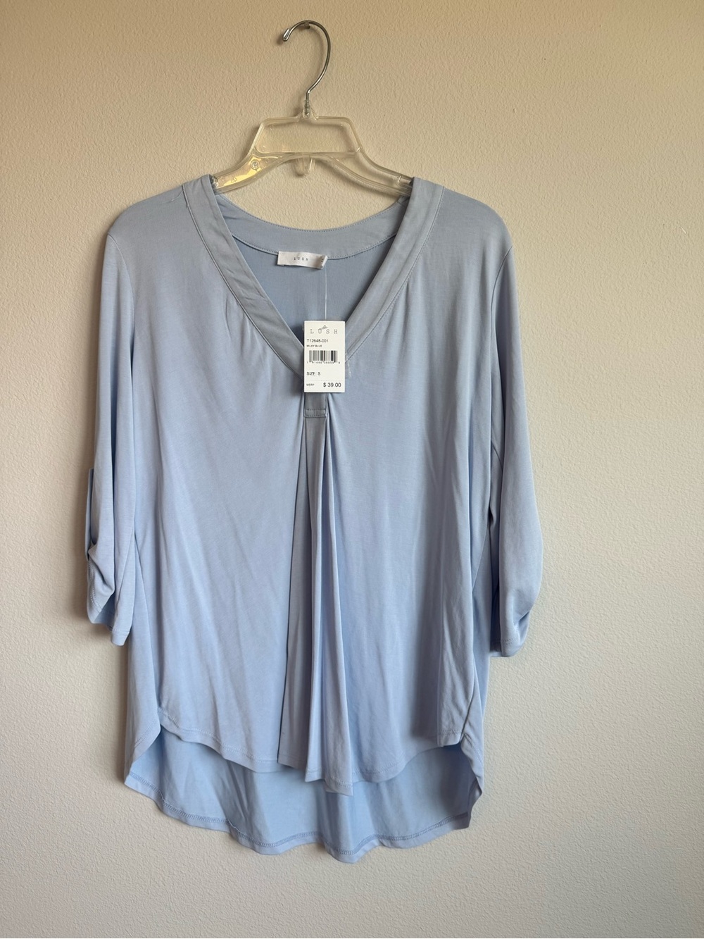 Light Blue/periwinkle V-Neck Pleated Women's Top lush